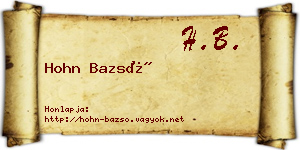Hohn Bazsó névjegykártya